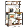 VASAGLE Rustic Brown Microwave Stand with Power Outlet, 35.4" Baker's Rack with Wire Basket & 8 Hooks
