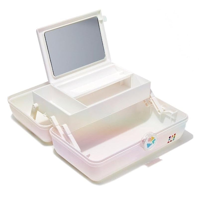 Travel Makeup Organizer Case with Mirror - White Opal, Hard Plastic, Spacious Storage & Secure Latch