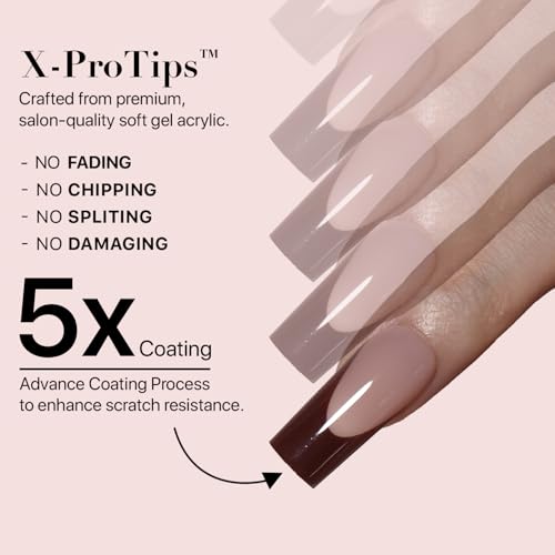 SXC Cosmetics French Tip Press On Nails ? Red Series, Medium Square, X-Pro Tips Starter Kit | 150PCS, 15 Sizes, 5 Styles, Beginner-Friendly