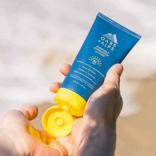 Oars + Alps Sunscreen Body Lotion for Everday Use, SPF 35 Body & Face Sunscreen Lotion, Infused with Aloe Leaf & Vitamin E, No White Residue, Water & Sweat Resistant, All Skin Types, Lightweight, 6oz