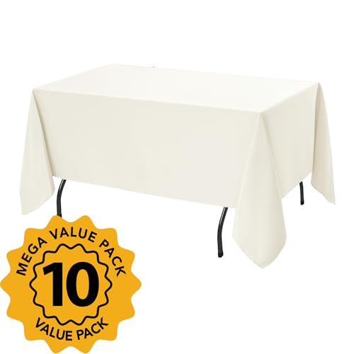 Ivory 10-Pack Tablecloths for Rectangle Tables 70 x 120 Inches - Wrinkle-Resistant