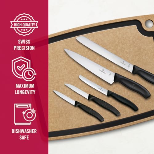 Victorinox Swiss Classic 5-Piece Kitchen Knife Set - Black Handle, Utility & Bread Knives
