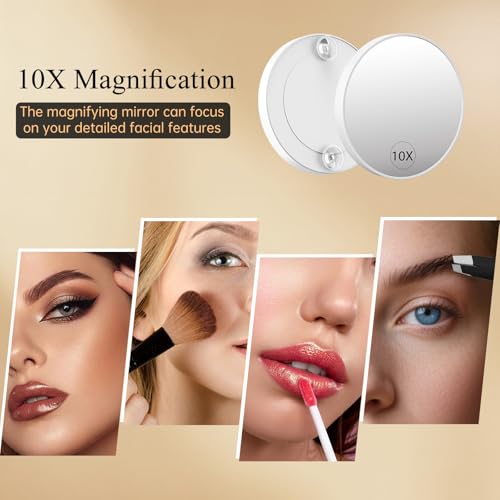 FUNTOUCH Vanity Mirror with Lights, Rechargeable Makeup Mirror with Lights,Smart Touch with 3-Color Lighting, Dimmable, Detachable 10X Magnification for Vanity Desk Tabletop,White