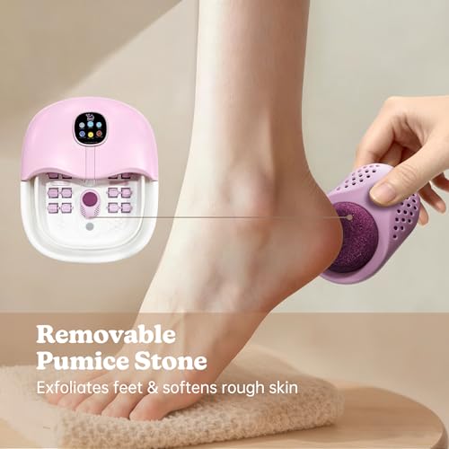 Pink Collapsible Foot Spa Bath Massager with Heat Bubbles & Remote - Tea Tree Oil Soak