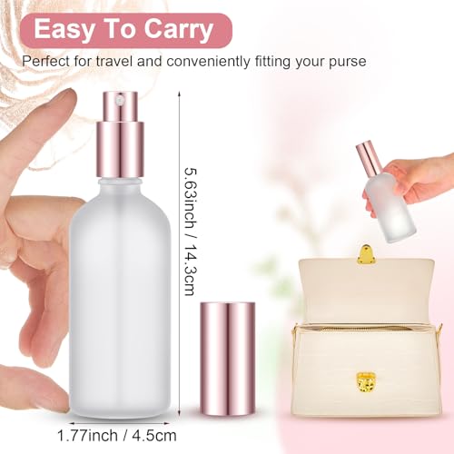 18 Pack 3.4 oz Glass Spray Bottles, Empty Perfume Frosted Fine Mist Atomizer, Refillable Small Travel Containers for Cleaning Products, Essential Oils, Body Sprays- Gold, Rose Golden, Silver