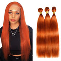 Orange 350# Straight Wave Human Hair Bundles - 18 Inch Brazilian Virgin Hair, 3 Pack