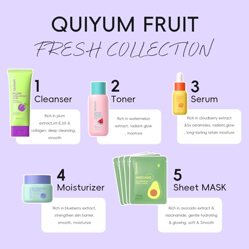 Fruit Skin Care Set for Dry Sensitive Skin - 11 Pieces Natural Hydrating Kit
