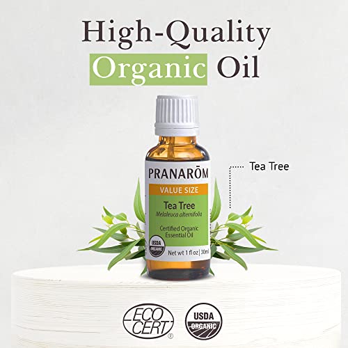 Pranarom USDA Certified Organic Tea Tree Essential Oil (30ml), 100% Pure Undiluted Therapeutic Grade from Zimbabwe for Aromatherapy, Diffuser, Healthy Skin & Hair, Massage, Relaxation