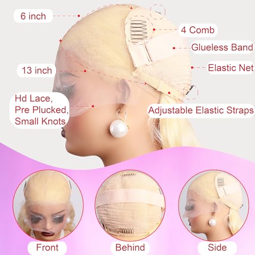 28 Inch Blonde Body Wave Lace Front Wig 13x6 Transparent HD Human Hair