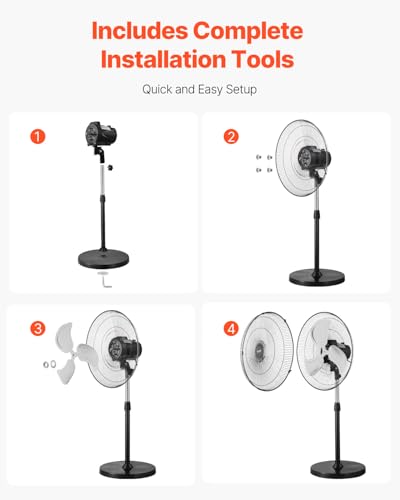 VEVOR 20 Inch Industrial Pedestal Fan Black, 90° Oscillating, Height Adjustable, 3 Speed Floor Fan for Warehouse & Garage