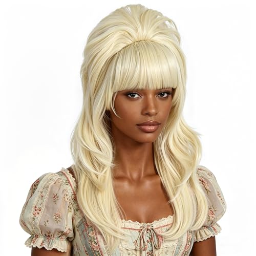 Retro Blonde Bouffant Wig with Bangs - Vintage Blonde Beehive Hairpiece for Women