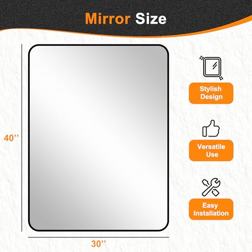 Rectangular Bathroom Vanity Mirror - Black Framed Wall Mirror 30x40 Inches - Over Sink