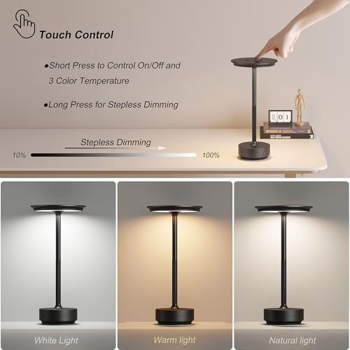 Black Rechargeable Cordless Table Lamp 2 Pack - 5000mAh Outdoor & Indoor Lighting