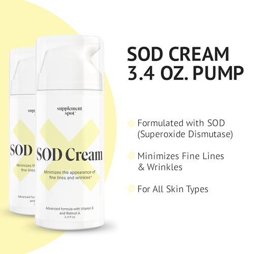 Superoxide Dismutase Anti-Aging Face Cream - 3.4 oz Moisturizer for Fine Lines & Wrinkles - All Skin Types, Paraben-Free, Youthful Glow