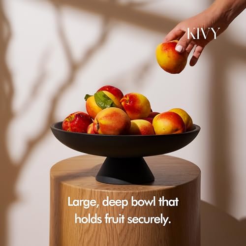 KIVY Large Concrete Fruit Bowl with Black Pedestal - Modern Kitchen Organizer