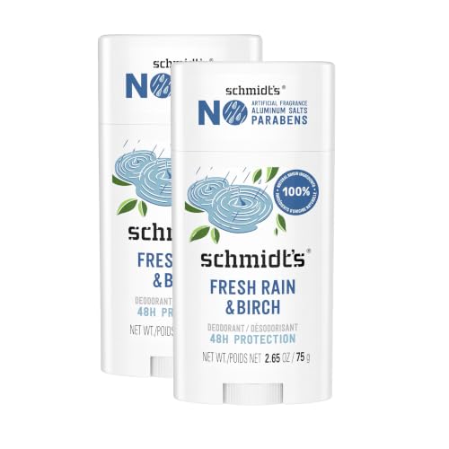 Vegan Aluminum-Free Deodorant for Women and Men - Fresh Rain & Birch, 2.65 oz Pack of 4