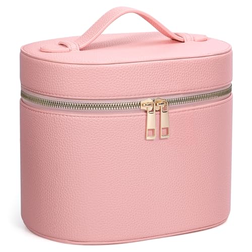 Makeup Case for Women,Travel Make Up Bag Organizer With Compartments and Handle,Portable Cosmetic Bags for Girl,Toiletry Bag for Women - Pink