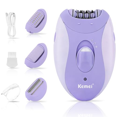 KEMEI KM-6037 4-in-1 Epilator for Face, Legs, Arms (Purple) – Head Replacement, USB Rechargeable