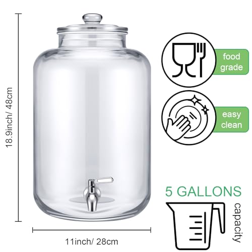 5 Gallon Glass Beverage Dispenser with Stainless Steel Spigot and Lid