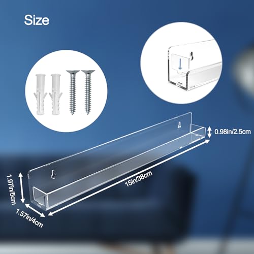 12 Pack Clear Acrylic Nail Polish Rack Wall Shelf - 15 Inch Storage Organizer with Removable End Insets