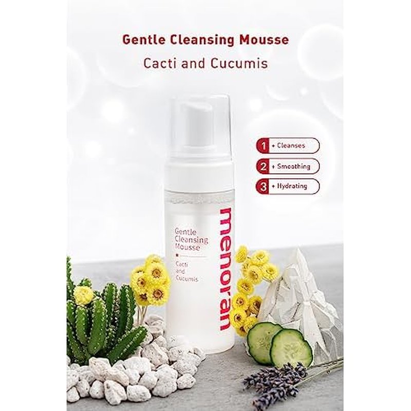 menorah Gentle Cleansing Mousse ? Hydrating pH-Balanced Face Wash with Cactus & Cucumber Extracts, Soothing Daily Cleanser for Sensitive & Dry Skin