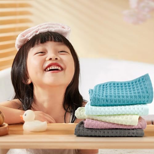 Cleanbear Waffle Cotton Wash Cloths Set of 12 - 6 Colors, 13x13 Inches, Gentle & Soft