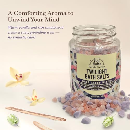 Purple Canyon Twilight Deep Sleep Magnesium Bath Salts with Aromatherapy, Clay Crumbles & Vanilla Scent, 10oz