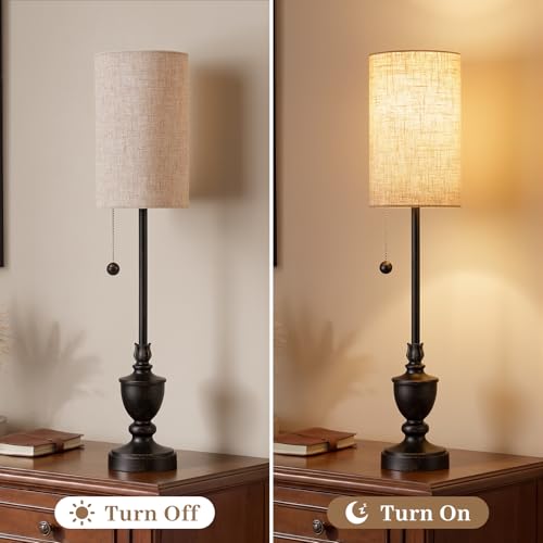 EJIAXIN Matte Black Set of 2 Buffet Table Lamps 28in Slim Living Room Decor