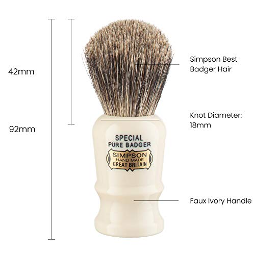 Simpsons Pure Badger Hair Shaving Brush with Imitation Ivory Handle - Pack of 1