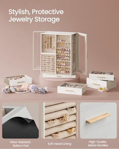 Jewelry Box Organizer with 360° Rotating & 7 Drawers - Cloud White, 6.3 x 8.7 x 13 inches Variation of THIS listing