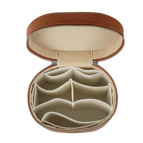 Makeup Bag Vanity Case with Divider Handle Brown - Waterproof PU Travel Organizer