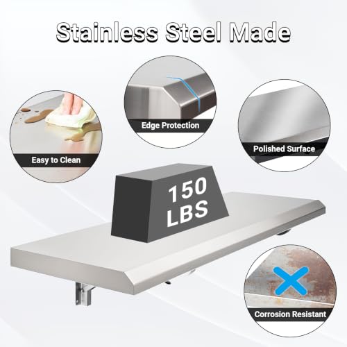 36" x 18" Folding Concession Shelf for Kitchen, Food Truck, Garage - Stainless Steel