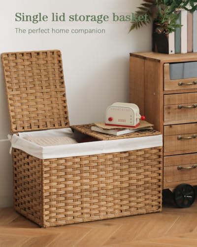 Large PE Rattan Storage Basket with Lid - Natural, 160L Capacity, with Removable Linings