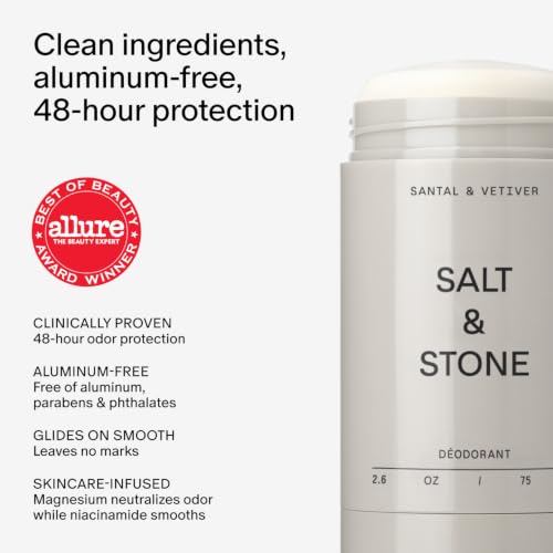 Salt & Stone Aluminum-Free Deodorant Pack of 2 - Extra Strength 48H Protection Santal & Vetiver