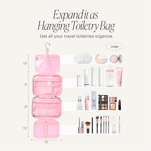 Pink Hanging Toiletry Bag for Women, Large Hanging Toiletry Bags for Traveling Women, Hanging Travel Toiletry Bag Women's Makeup Organizer for Cosmetics, Cute Large Toiletry Bags for Women Bathroom