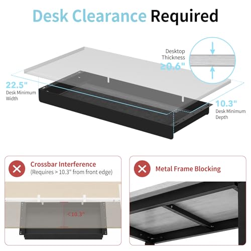 Under Desk Drawer,20.1 inch Carbon Steel Slide-Out Table Storage