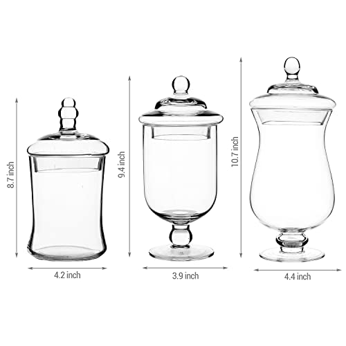MyGift Clear Glass Apothecary Jars with Lid Set of 3 - Decorative Footed Vases