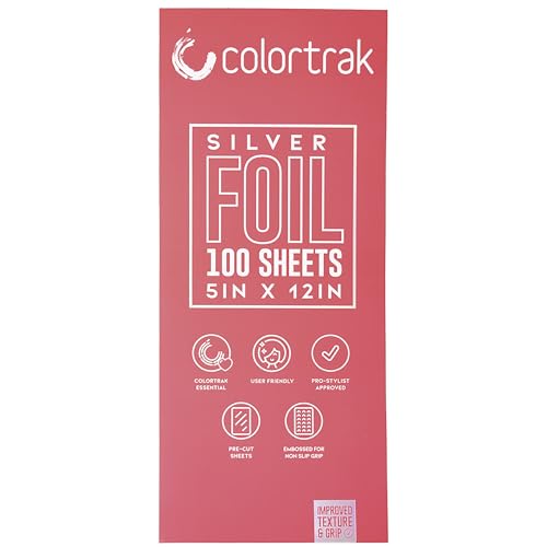 Colortrak Embossed Hair Coloring Foil Sheets, Professional, Convenient 5 x 12 inch Long Pre-cut Sheets, Easy to Grab During Processing, Silver, No Separating Tissues Need, 100 Per Box