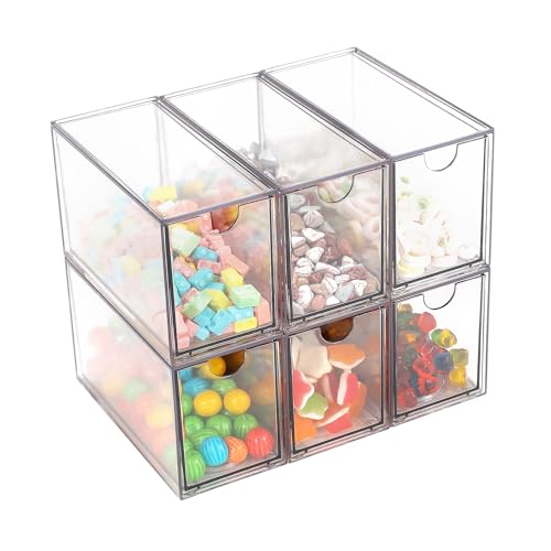 WUHUME A2 6-Piece Stackable Plastic Drawer Storage Organizer - Clear