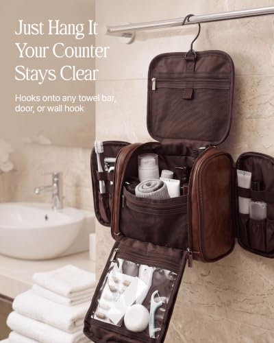PageA Men's Travel Toiletry Bag - Compact Hanging Dopp Kit with Water-Resistant PU Leather