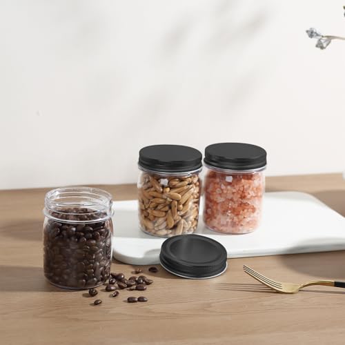 Black 8 oz Plastic Mason Jars with Lids - 24 Pack, Novelinks