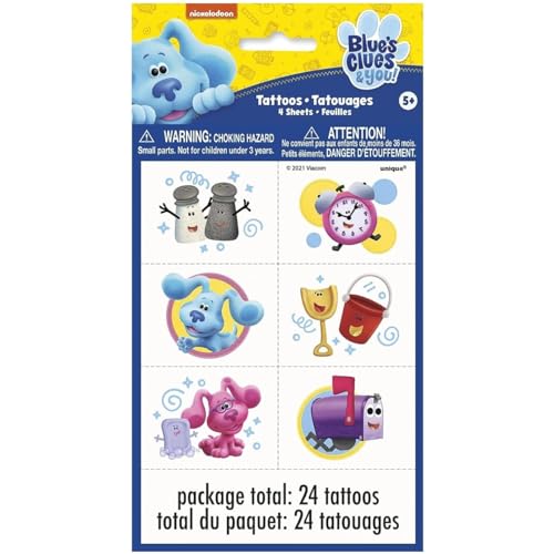 Blue's Clues Paper Tattoos (Pack of 24) | Assorted Temporary Tattoos Designs | Perfect for Kids' Birthdays & Celebrations