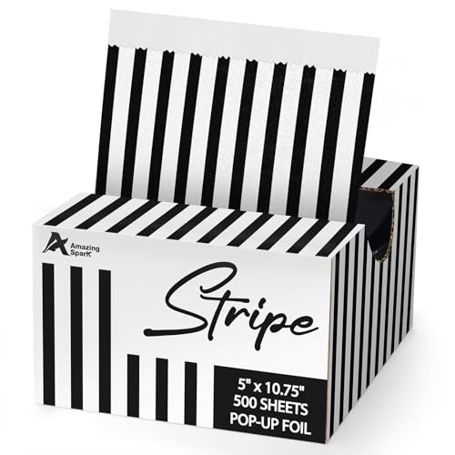 Black and White Stripes Hair Foils for Highlighting - 500 Sheets, Salon Use, Pop-up Dispenser