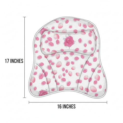 Luxury Bath Pillow for Tub. Air Mesh Fabric, Quick-Dry with Hanging Loop, Head & Neck Support, Gift-Boxed Rose-Petal Design for Women, Mom, Wife, Girlfriend (Pink Rose Petals)