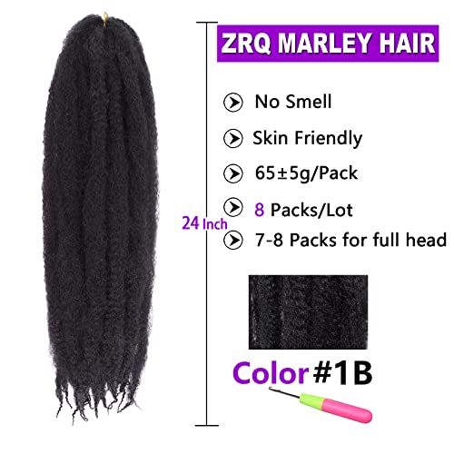 8 Packs Afro Kinky Marley Hair Crochet Extensions 24 Inch - 1B#