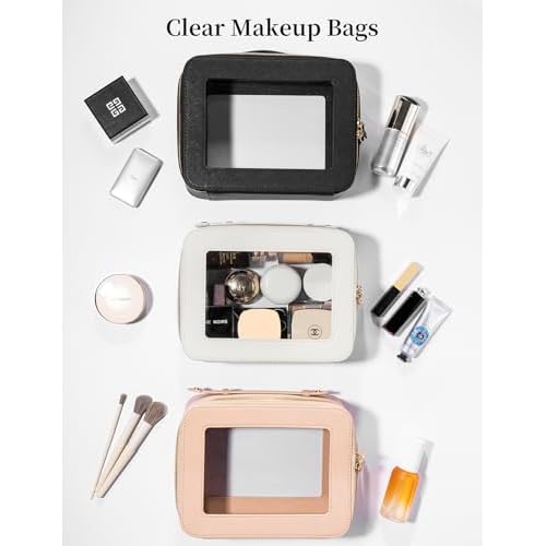 Keains Clear Makeup Bag for Women Cosmetic Organizer Case Transparent Waterproof Travel Toiletry Bag with Zipper Portable Make Up Organizer Traveling Compact Car Bag for Essentials£¨Black£©
