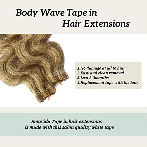 Tape in Hair Extensions 24 Inch Ash Blonde to Blonde Highlights Balayage Remy Human Hair - 2.5 oz / 20Pcs