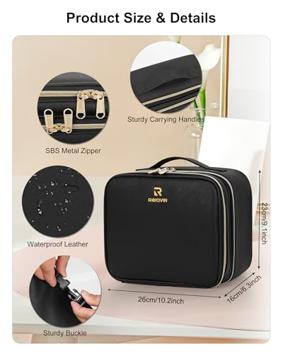 Small Travel Makeup Bag with LED Mirror - 2 Layers, Black (Variation 01-Black / 1-Small)