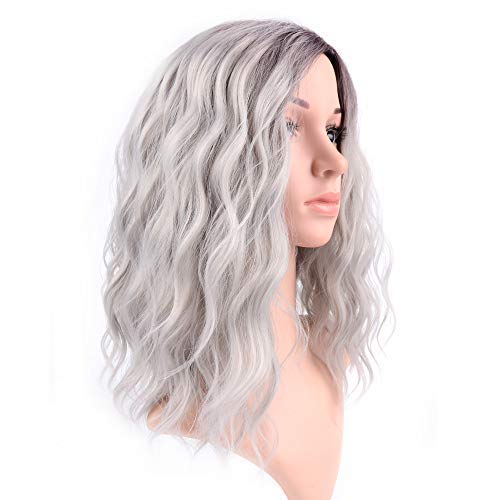 FAELBATY 14-Inch Short Curly Bob Wig Ombre Purple Grey for Women & Cosplay