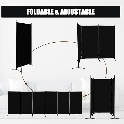 Black 6-Panel Room Divider Folding Privacy Screen for Home Office Classroom